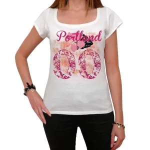 00, Portland, City With Number, Women's Short Sleeve Round White T-shirt 00008