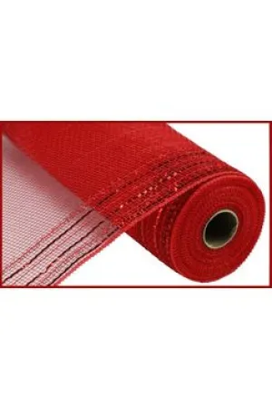 10" Border Stripe Tinsel Metallic Mesh Ribbon: Red (10 Yards)