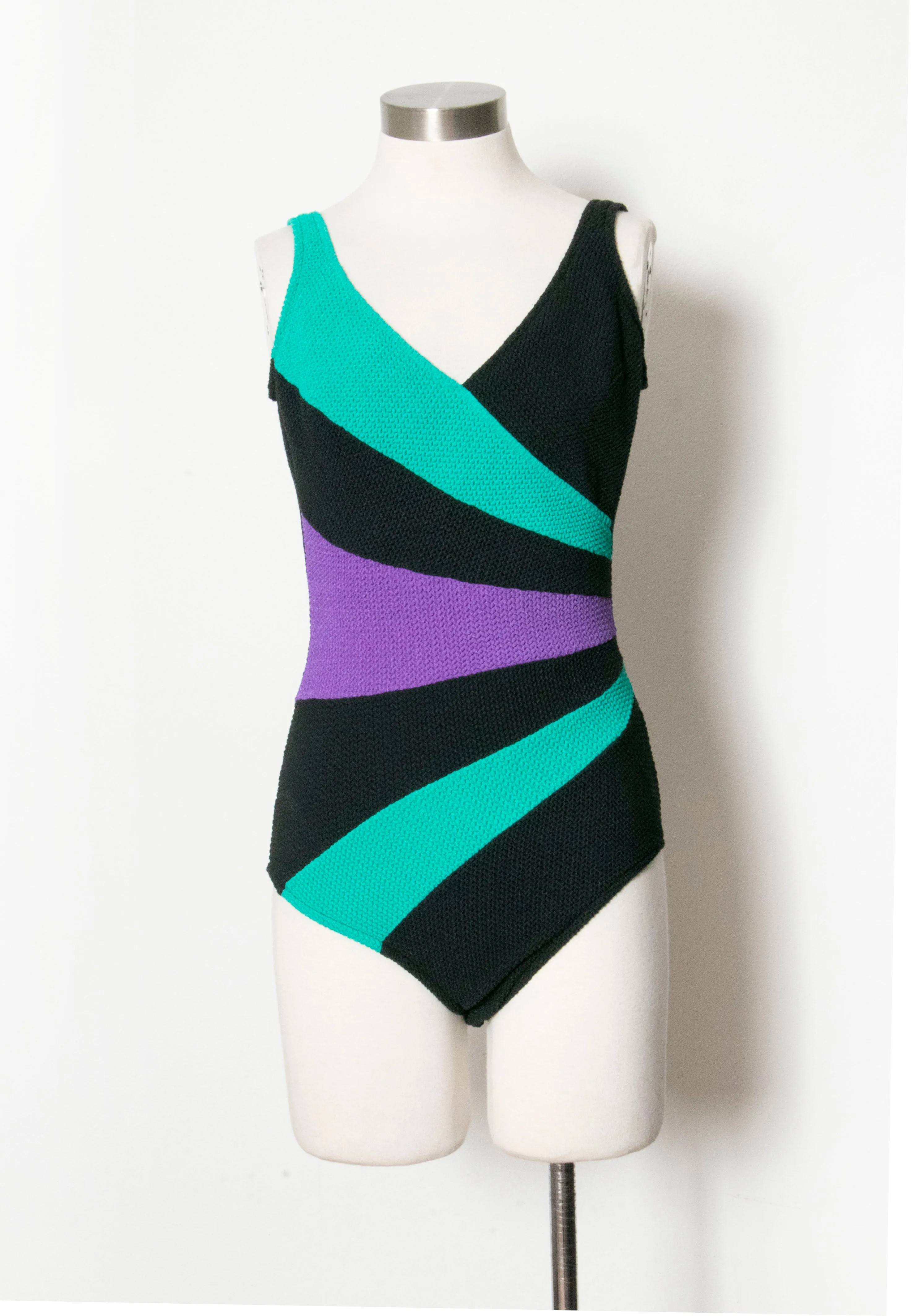 1990s Bathing Suit Red One Piece Color Block Swimsuit S / M