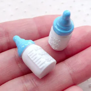 3D Baby Bottle Cabochons (2pcs / 11mm x 23mm / Blue) Baby Boy Shower Embellishment Table Scatter Decoden Dollhouse Miniature Bottles CAB519