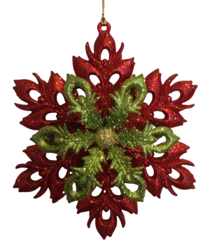 Acrylic Red/Green Snowflake Ornament 5"