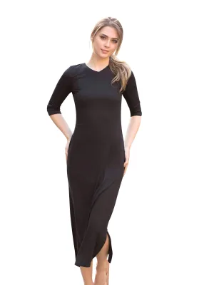 AdinaLV V-Neck Ribbed Midi Dress