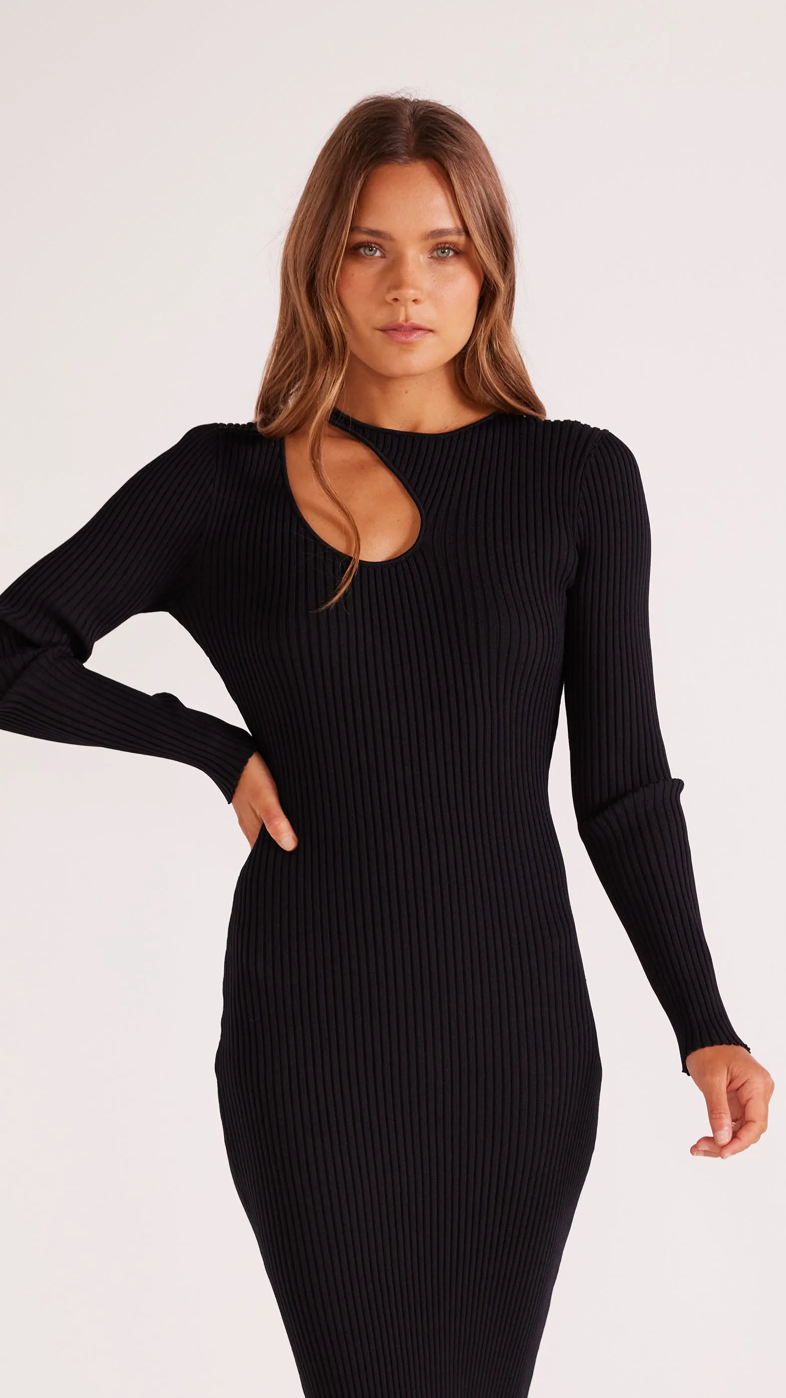 Amber Cut Out Knit Midi Dress Black