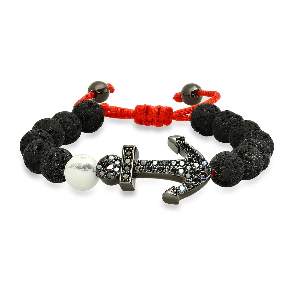 Black Lava Stone Anchor Bracelet