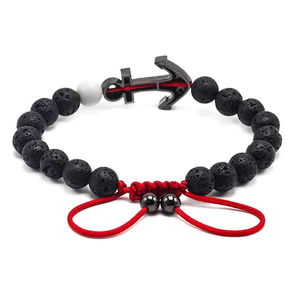 Black Lava Stone Anchor Bracelet