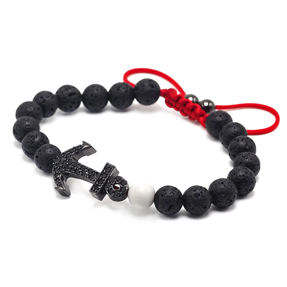 Black Lava Stone Anchor Bracelet