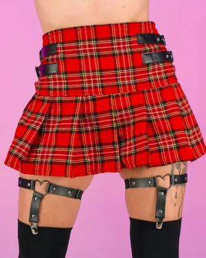 Buckle Red Plaid Skirt