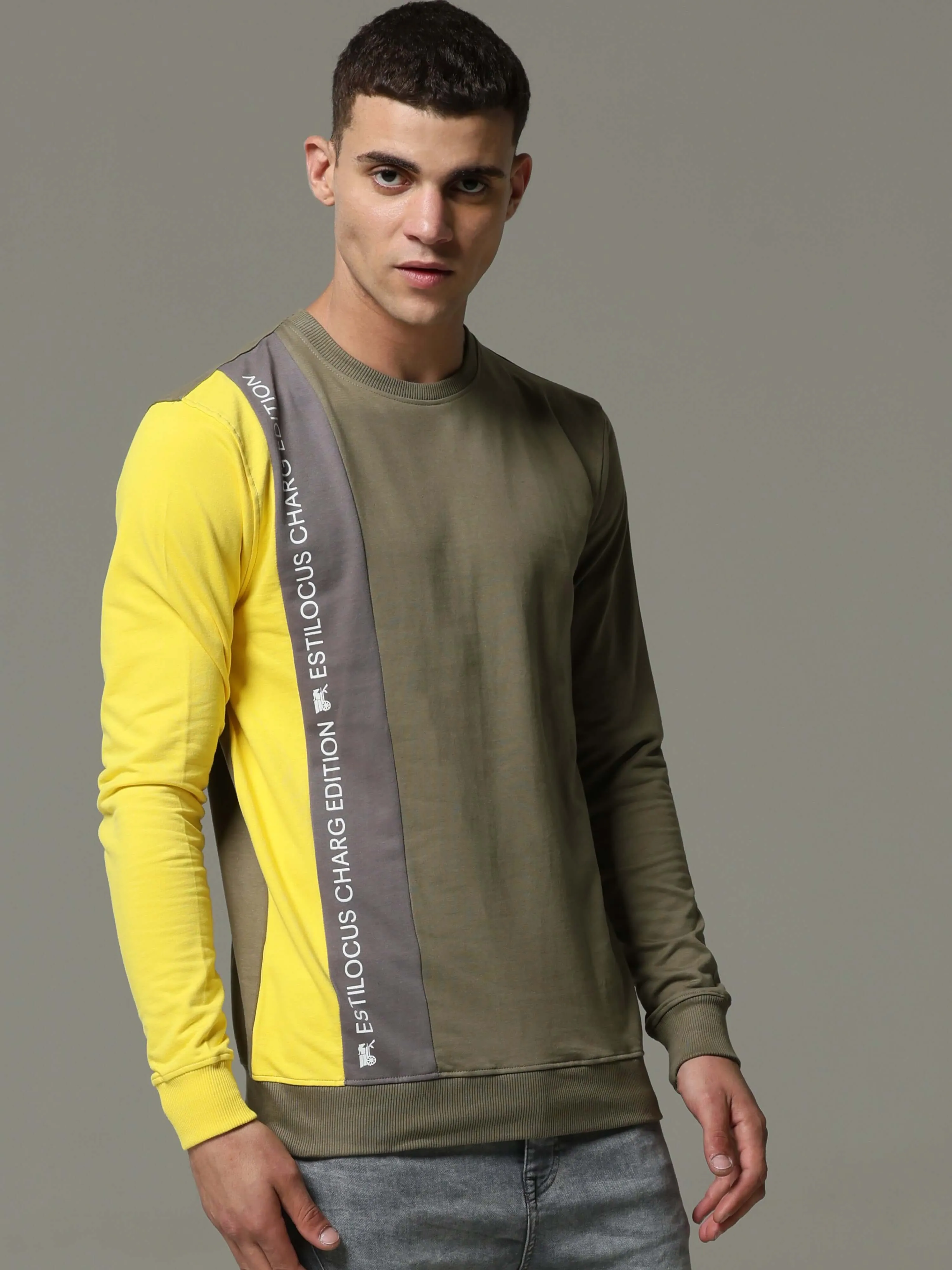 Charg Colorblock Green Sweat Shirt