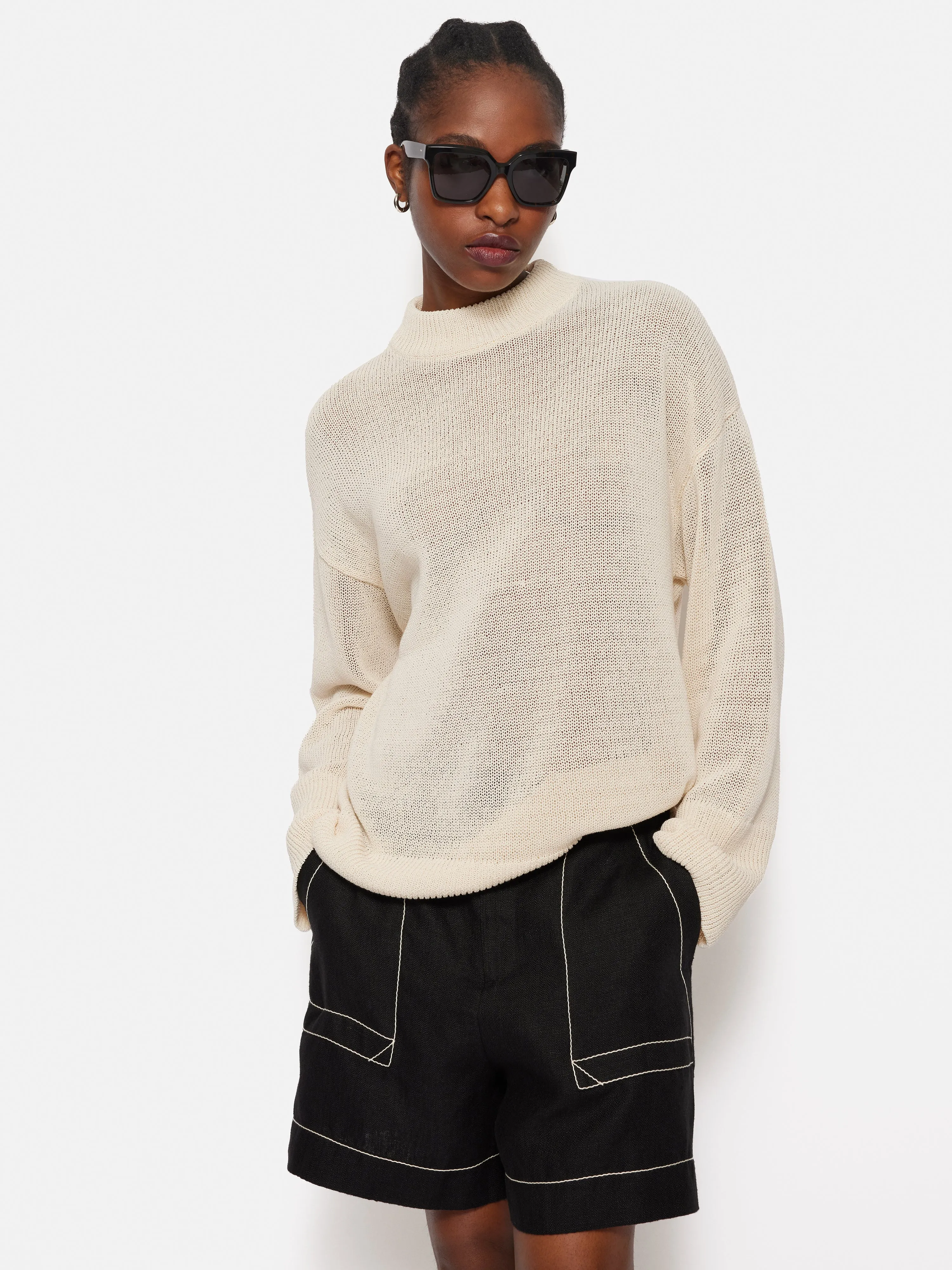 Corded Cotton Blend Jumper | Cream