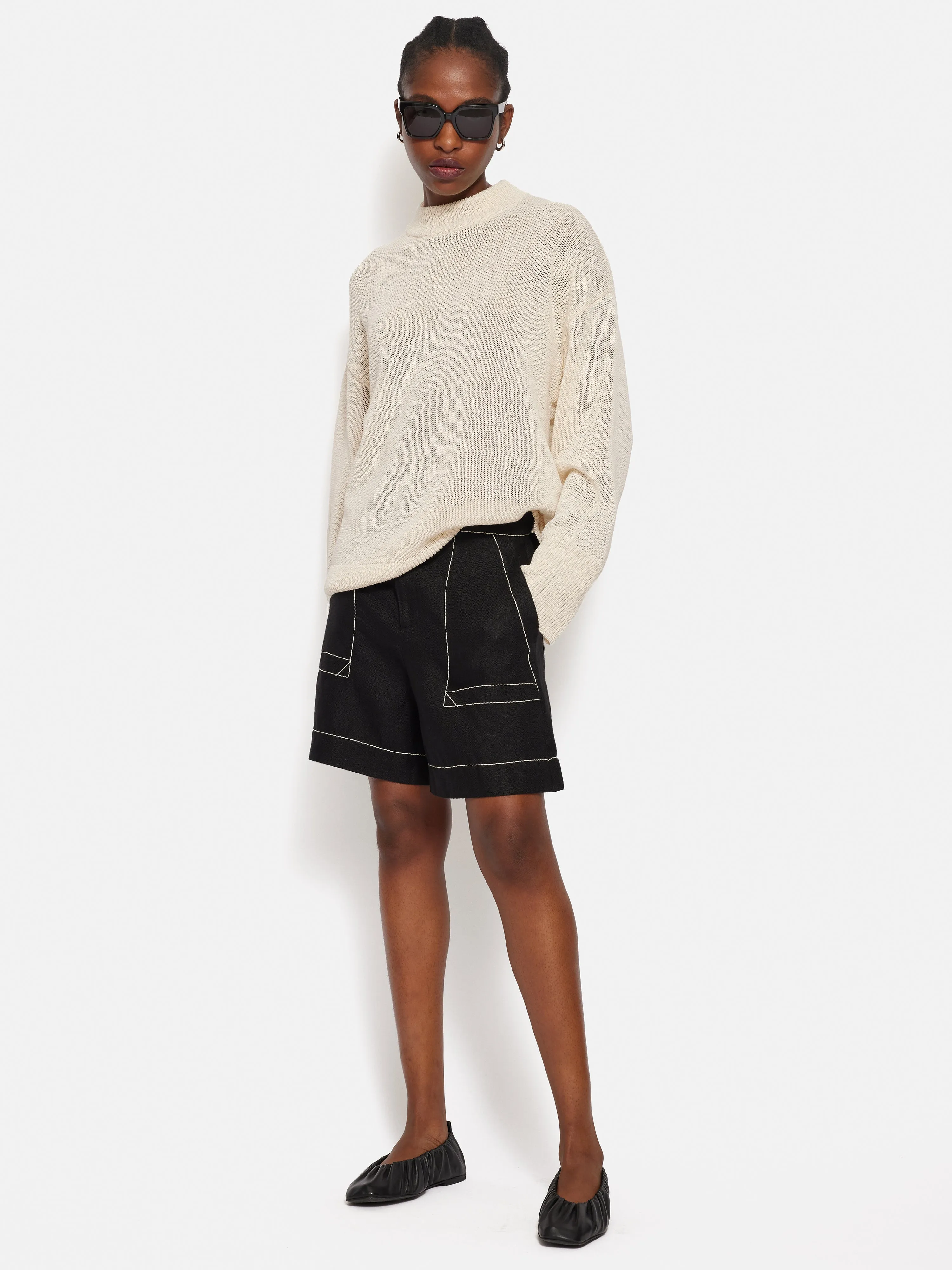 Corded Cotton Blend Jumper | Cream