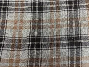 Double Layer Cotton Voile - Plaid - Grey, Brown, Yellow