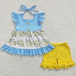 Flower Print Girls Summer Clothing GSSO0220