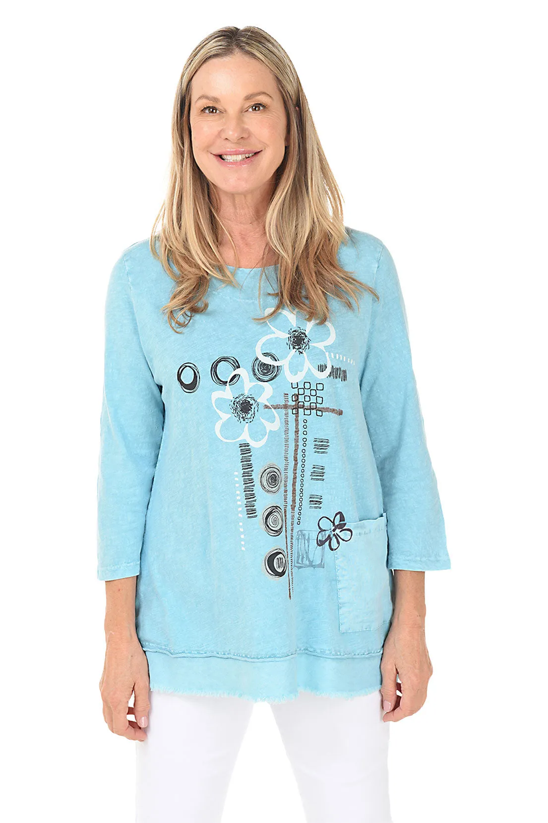 Mosaic Mineral Wash Frayed Tunic