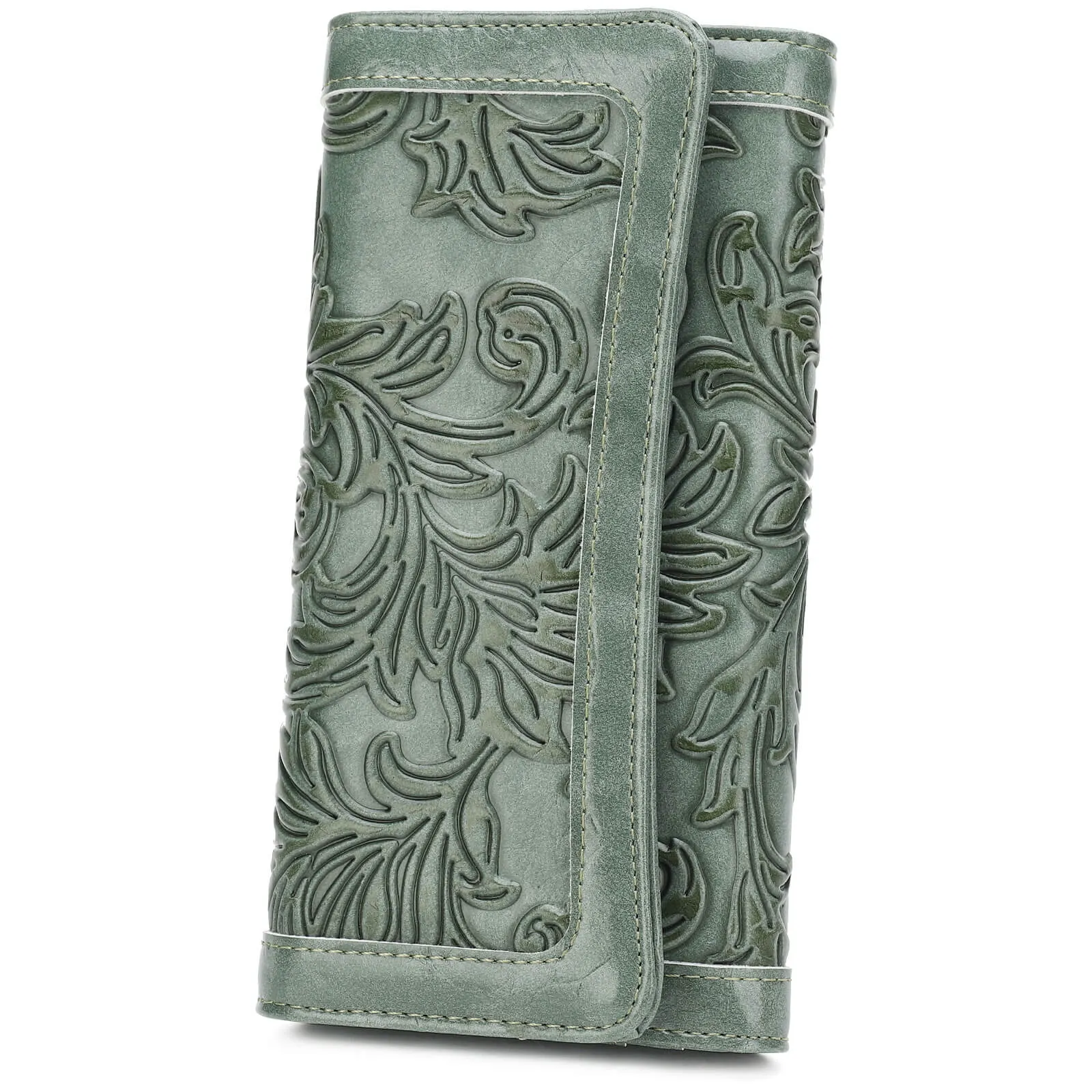 Orchid Embossed Tri-fold long wallet-GREEN