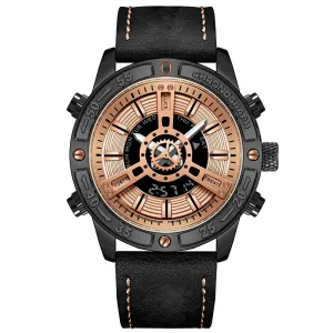 V2A ChronoMaster Series Genuine Leather Analog Digital Watch for Men, Alloy Case, 3 ATM Water Resistant, Luminous Light, Stopwatch and Alarm | Perfect Mens Watch Birthday Rakhi Gift